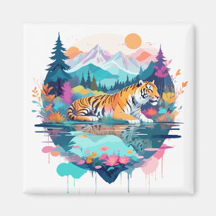 Tiger Wildtiere Natur Außenbereich Wasserfarbe Magnet
