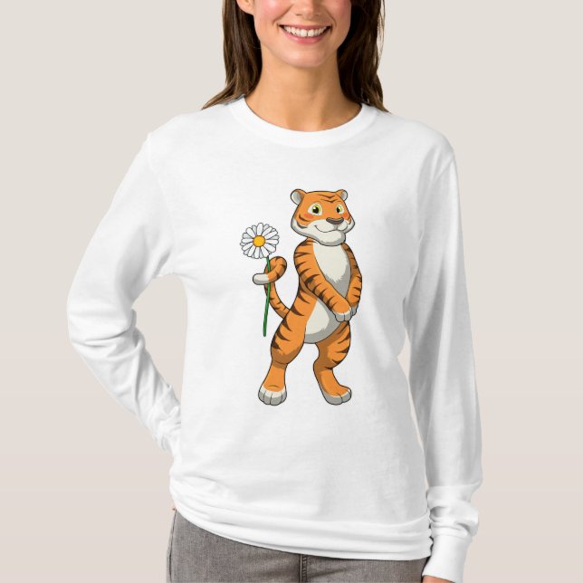 Tiger with Daisy Flower T-Shirt (Vorderseite)