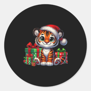 Tiger Xmas Lighting Weihnachtsmannmütze Tiger Weih Runder Aufkleber