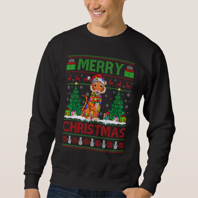 Tiger   Xmas Tree Lights Ugly Santa Tiger Christma Sweatshirt (Vorderseite)