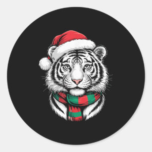 Tiger Xmas Weihnachtsmannmütze Weihnachtskostüme Runder Aufkleber