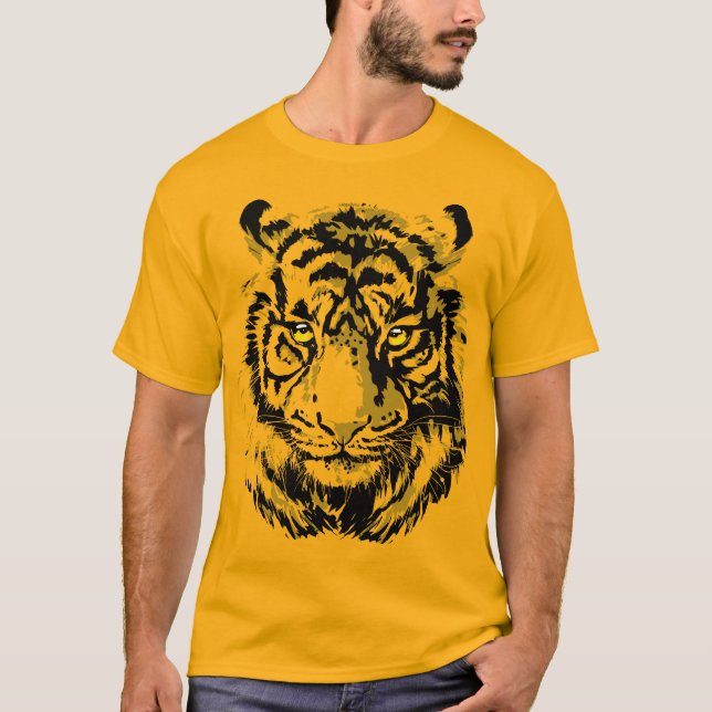 Tiger Yellow | Farbenfrohe Tigerfront T-Shirt (Vorderseite)