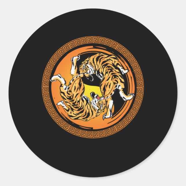 Tiger Yin Yang Harmony Meditation China Yoga Gesch Runder Aufkleber (Vorderseite)
