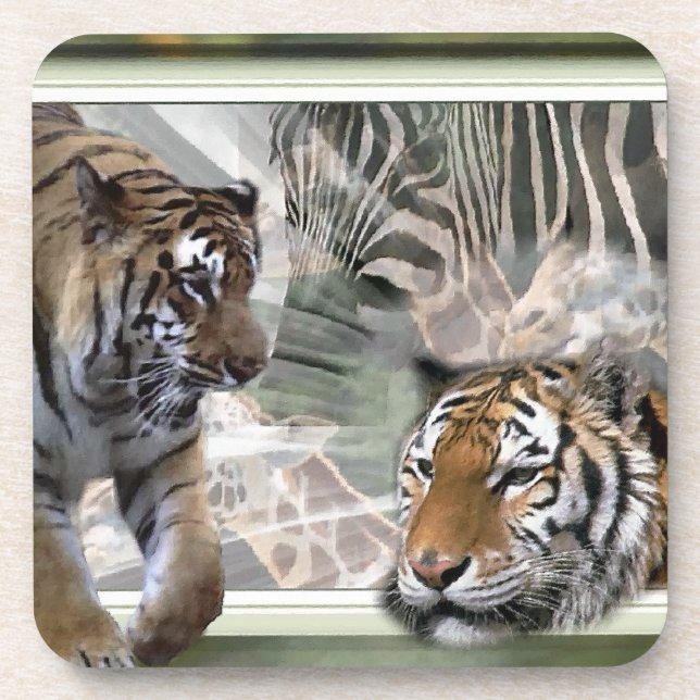 Tiger, Zebra, Giraffe, Urwald Getränkeuntersetzer (Vorderseite)