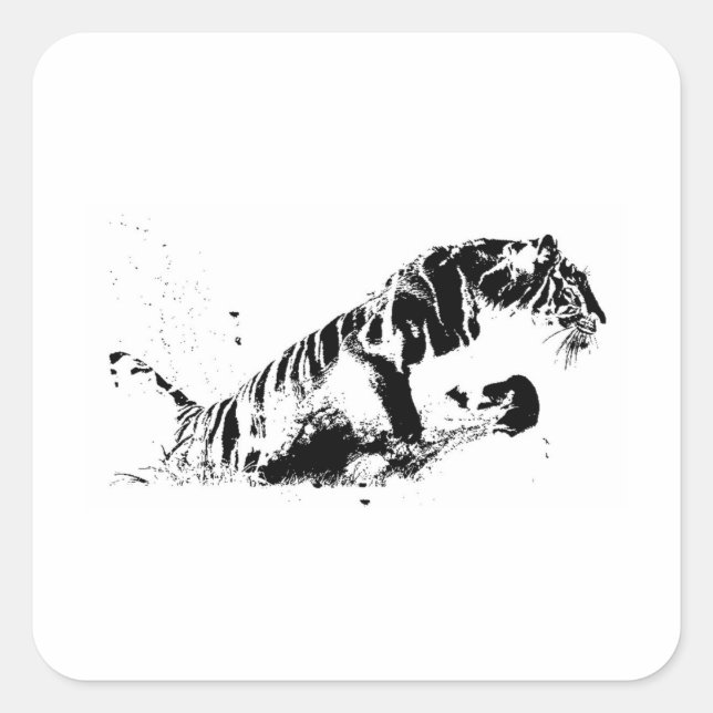 Tigerangriff Quadratischer Aufkleber (Vorderseite)