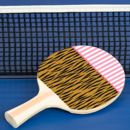Tigerdrucken mit rosa Streifen und Streifen Tischtennis Schläger