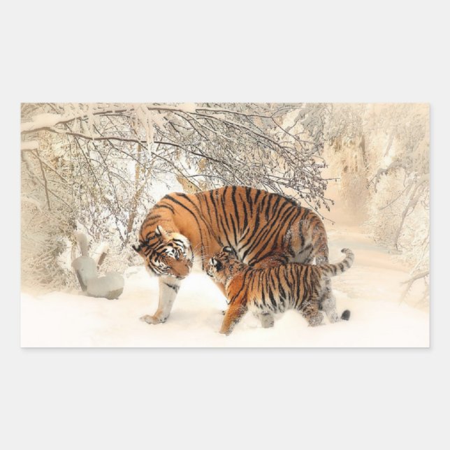 Tigerfamilie Rechteckiger Aufkleber (Vorderseite)