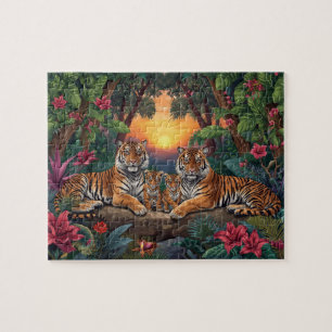 Tigerfamilie Sonnenuntergang Dschungel Tropische K