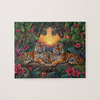 Tigerfamilie Sonnenuntergang Dschungel Tropische K