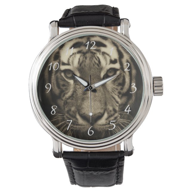 Tigergefecht wachsen in Sepia Tones Armbanduhr (Vorderseite)
