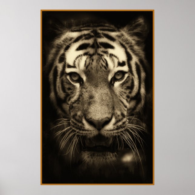 Tigergefecht wachsen in Sepia Tones Poster (Vorne)