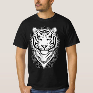 Tigergesicht Minimalistische Linienkunst Schwarz u T-Shirt