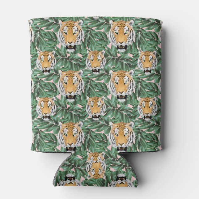Tigergesicht mit DschungelBlätter Dosenkühler (Rückseite)