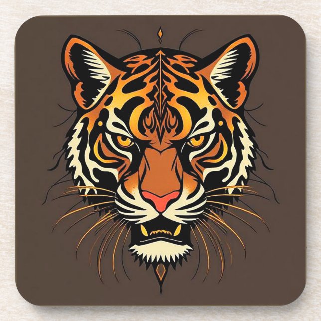 Tigergesicht mit Stammesmustern Getränkeuntersetzer (Vorderseite)
