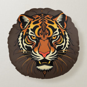 Tigergesicht mit Stammesmustern Rundes Kissen