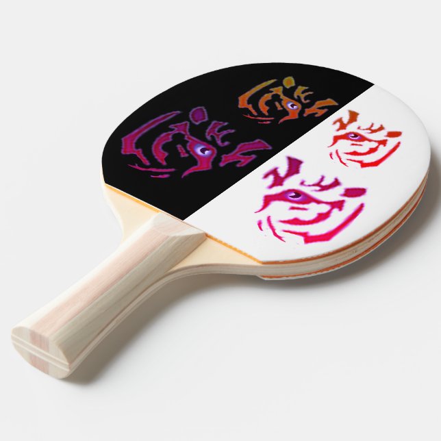 Tigergesicht Schwarz & Weiß, beidseitig Tischtennis Schläger (Vorderseite)