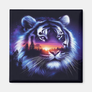 Tigergesicht und Landschaftliche Sonnenuntergangsl Magnet