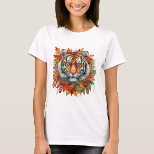 Tigergesicht zwischen Herbstlaub T-Shirt