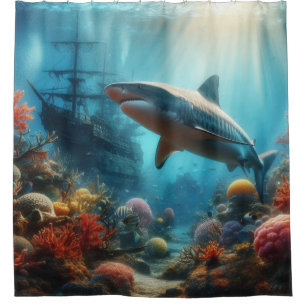 Tigerhai & Korallenriff im Küsten-/Nautikbereich Duschvorhang