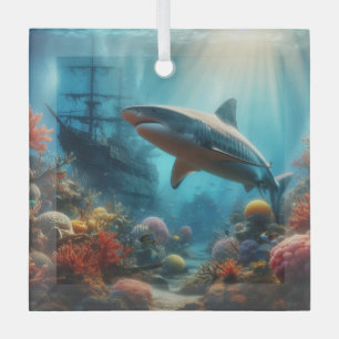 Tigerhai & Korallenriff Küste/nautisch Ornament Aus Glas