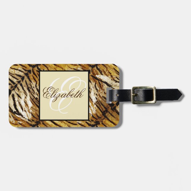 Tigerhaut, Monogramm, stylish, Tiger, gestreift, Gepäckanhänger (Vorderseite horizontal)