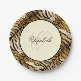 Tigerhaut, Monogramm, stylish, Tiger, gestreift Pappteller