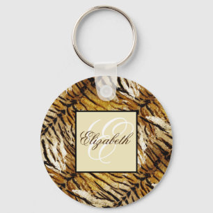 Tigerhaut, Monogramm, stylish, Tiger, gestreift Schlüsselanhänger