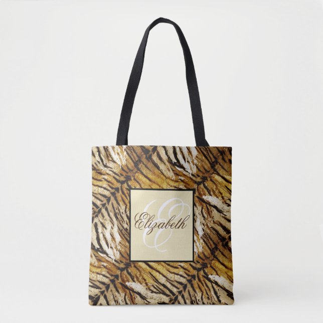 Tigerhaut, Monogramm, stylish, Tiger, gestreift Tasche (Vorderseite)