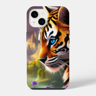 Tigerjunges, lila Blumen iPhone 14 Hülle