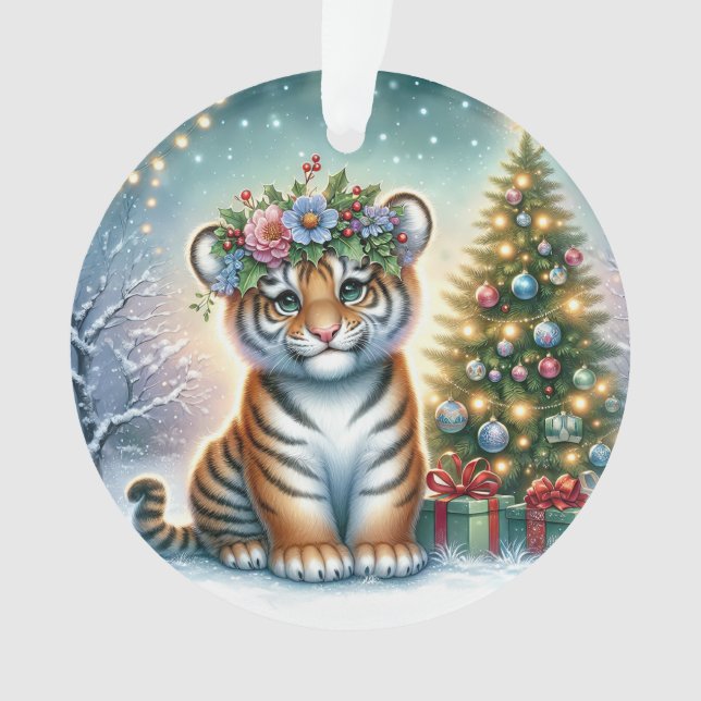 Tigerjunges mit Stechpalmenkrone Ornament (Vorderseite)