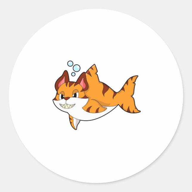 Tigerkatze als Hai im Wasser.PNG Runder Aufkleber (Vorderseite)