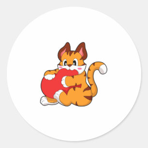 Tigerkatze in Liebe mit Herz.PNG Runder Aufkleber