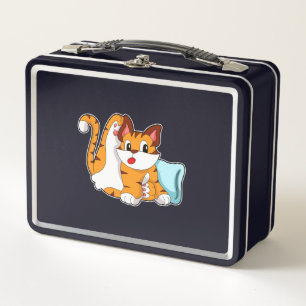 Tigerkatze mit Kissen Metall Brotdose