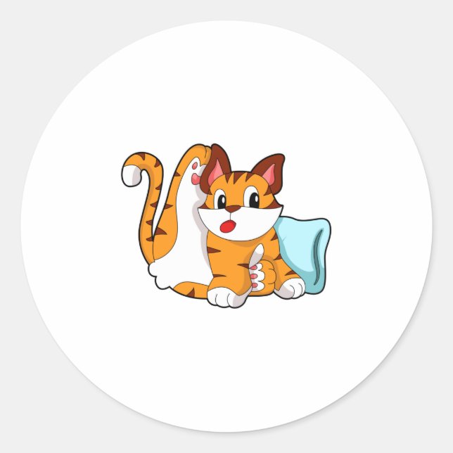 Tigerkatze mit Kissen Runder Aufkleber (Vorderseite)