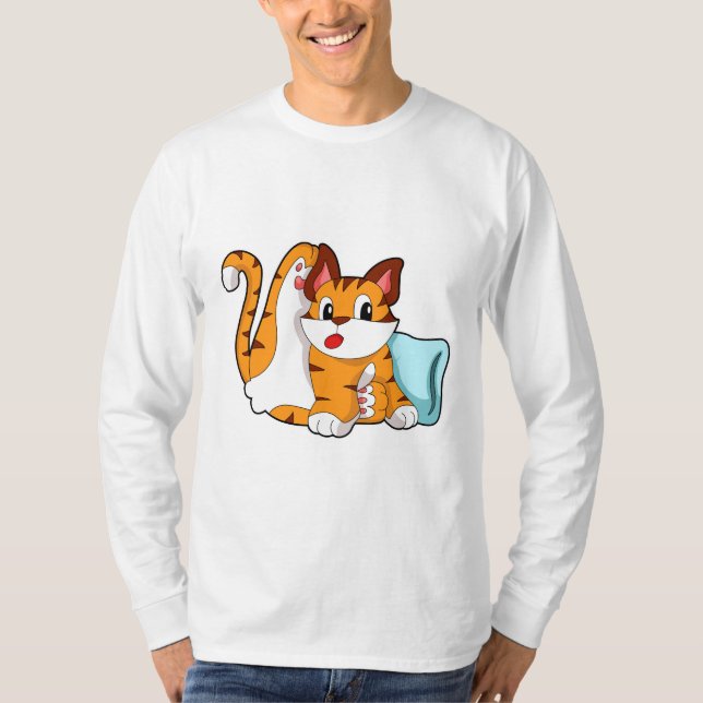 Tigerkatze mit Kissen T-Shirt (Vorderseite)