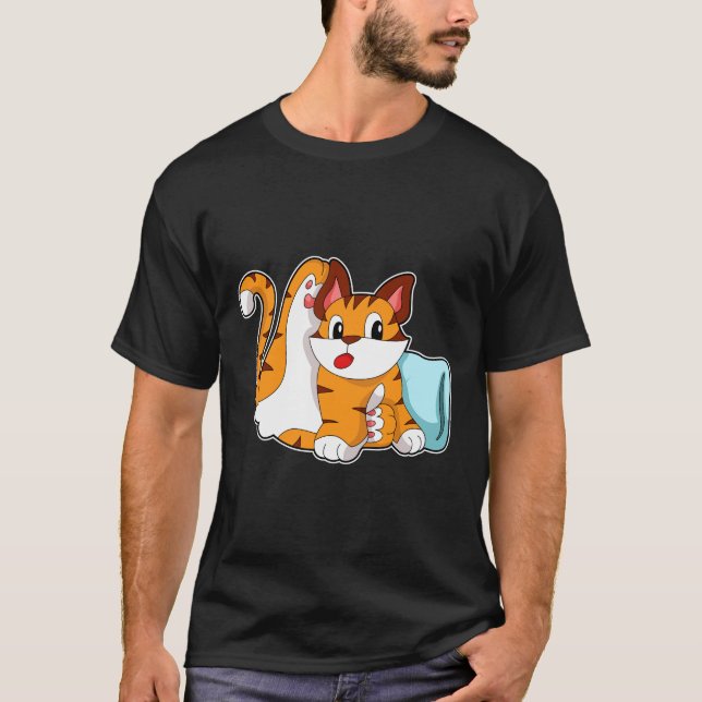 Tigerkatze mit Kissen T-Shirt (Vorderseite)