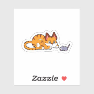 Tigerkatze mit Maus Aufkleber