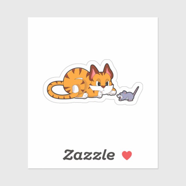 Tigerkatze mit Maus Aufkleber (Blatt)