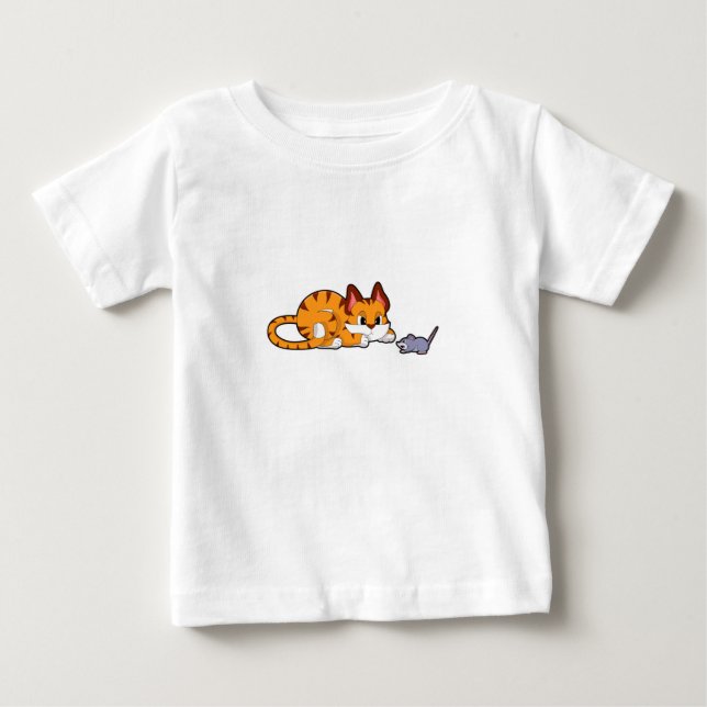 Tigerkatze mit Maus Baby T-shirt (Vorderseite)