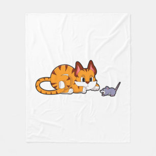 Tigerkatze mit Maus Fleecedecke