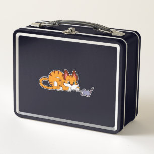 Tigerkatze mit Maus Metall Brotdose