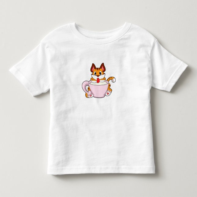Tigerkatze mit Milchcup.PNG Kleinkind T-shirt (Vorderseite)