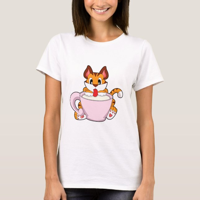 Tigerkatze mit Milchcup.PNG T-Shirt (Vorderseite)