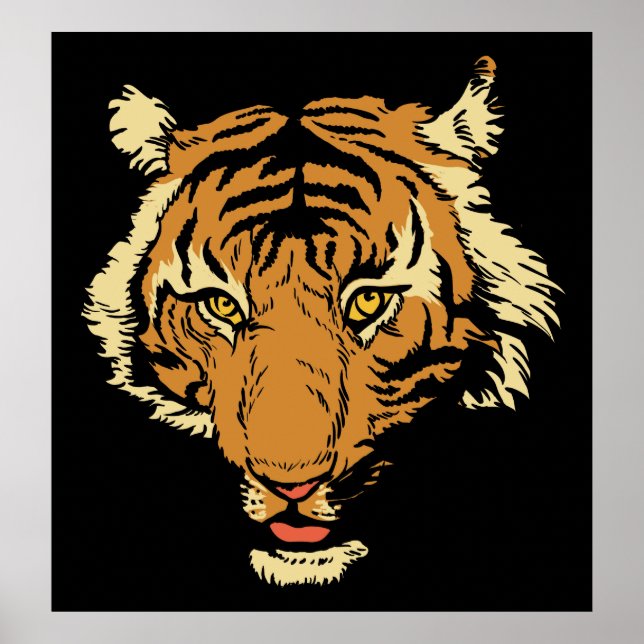 Tigerkopf auf schwarzem Hintergrund Poster (Vorne)