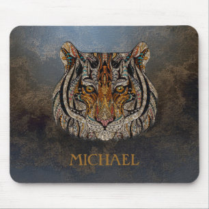 Tigerkopf, Gesicht, Lederoptik Mousepad
