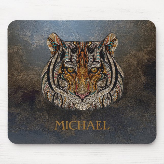Tigerkopf, Gesicht, Lederoptik   Mousepad (Vorne)