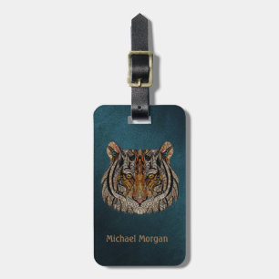 Tigerkopf grünes Leder-Look Gepäckanhänger