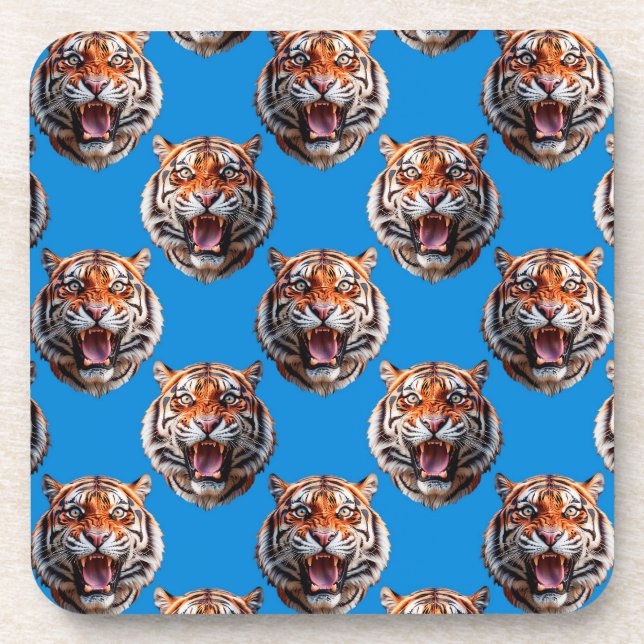 Tigerkopf-Musterdesign Blau  Getränkeuntersetzer (Vorderseite)