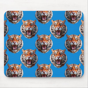 Tigerkopf-Musterdesign Blau Mousepad