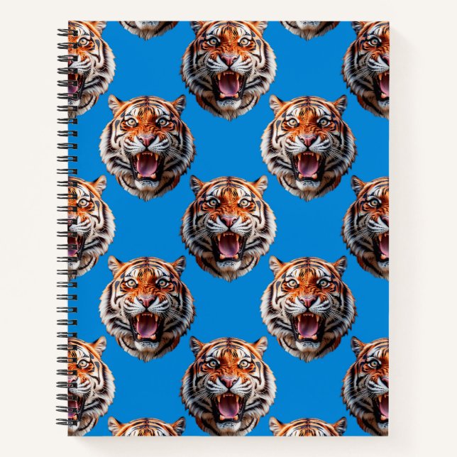 Tigerkopf-Musterdesign Blau  Notizbuch (Vorderseite)